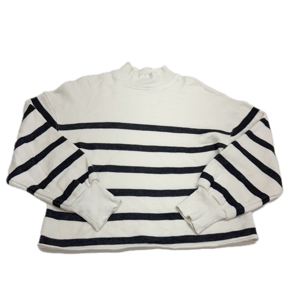 J.Crew Sweatshirt Womens Small White Black Terry Striped Nautical Coastal Preppy - Picture 2 of 10